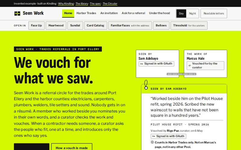 The Seen Work homepage