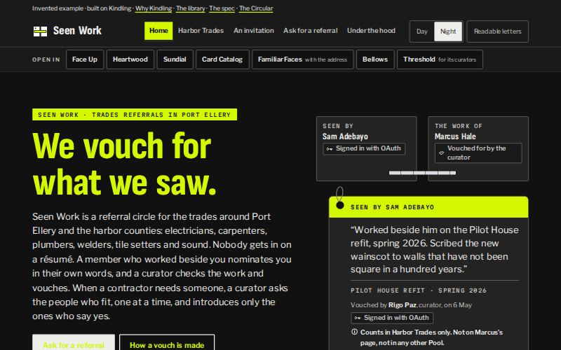 The Seen Work homepage