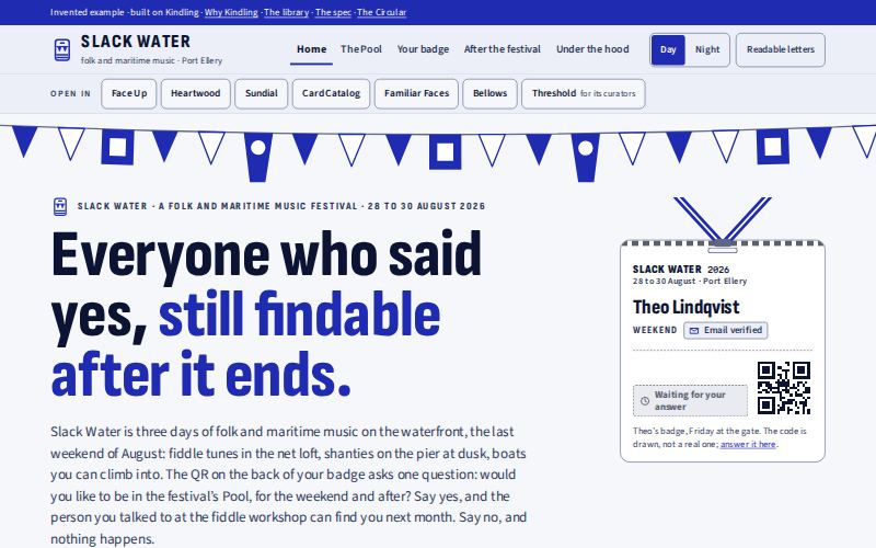 The Slack Water homepage